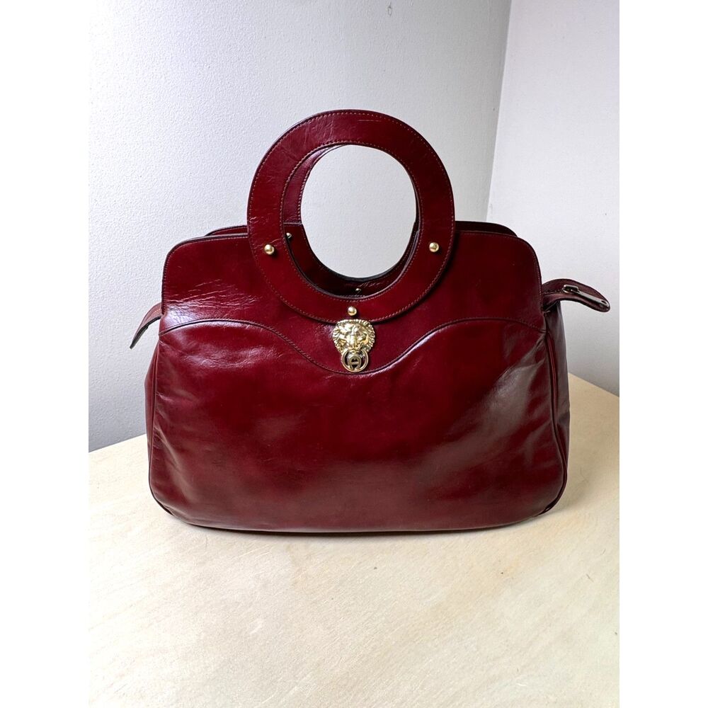 Etienne Aigner Oxblood Leather Lion Head Satchel Bag Vintage 60s 70s Avant Garde - Picture 2 of 14